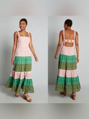 Hutch Blocked In Eyelet Tiered Maxi Dress 14/XL